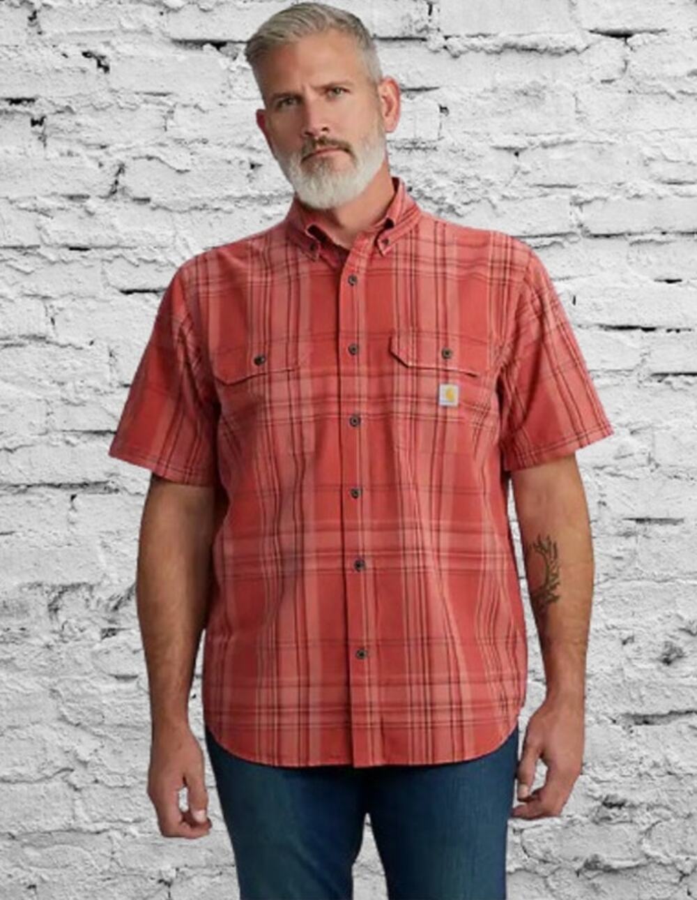 New CARHARTT Loose Fit Midweight Short Sleeve 100% Cotton Plaid Shirt MEDIUM